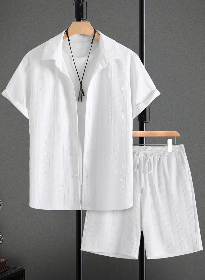 Take Two Men Textured Short Sleeve Shirt and Shorts Co-Ords - Image 2